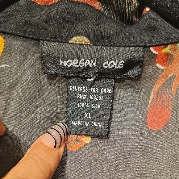 MORGAN COLE Black and Orange 3/4 Sleeve Silk Blouse - Picture 2 of 12